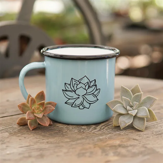 pasiora-emaille-tasse-sukkulenten-motiv-mit-pflegeanleitung image 1