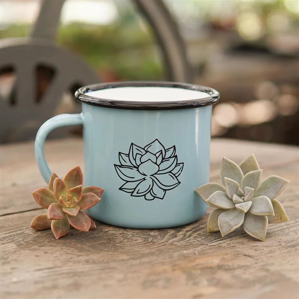 pasiora-emaille-tasse-sukkulenten-motiv-mit-pflegeanleitung image 1
