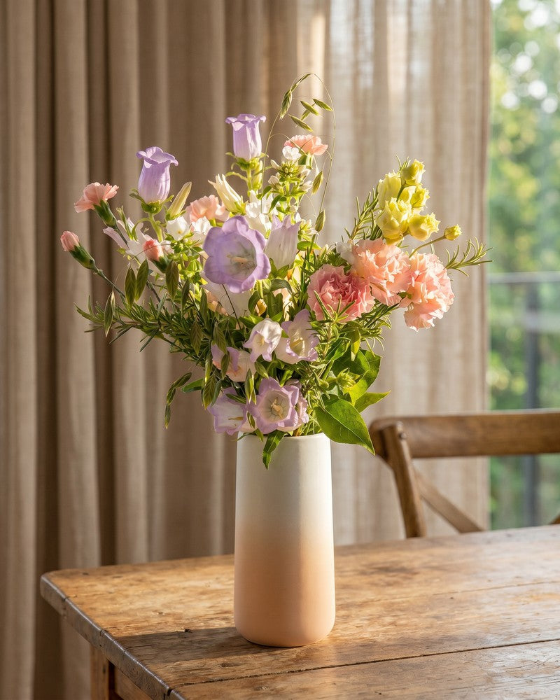feey-sommersorbet-blumenstrau-handgebunden-violett-pfirsich-mit-lisianthus image 1