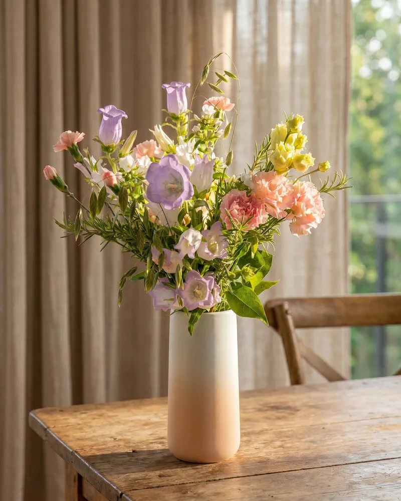 feey-sommersorbet-blumenstrau-handgebunden-violett-pfirsich-mit-lisianthus image 1